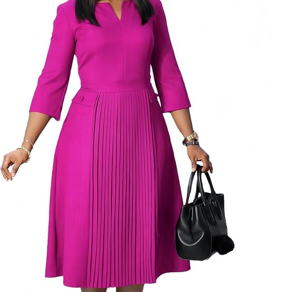 Wear to Work Midi Dress for Women Business Casual A-line Dress Elegance Church O - Picture 3 of 9